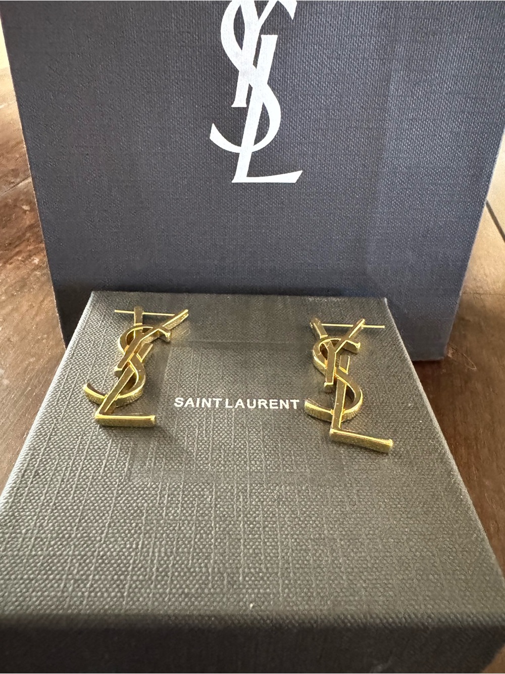 Saint Laurent Gold YSL Logo Earrings